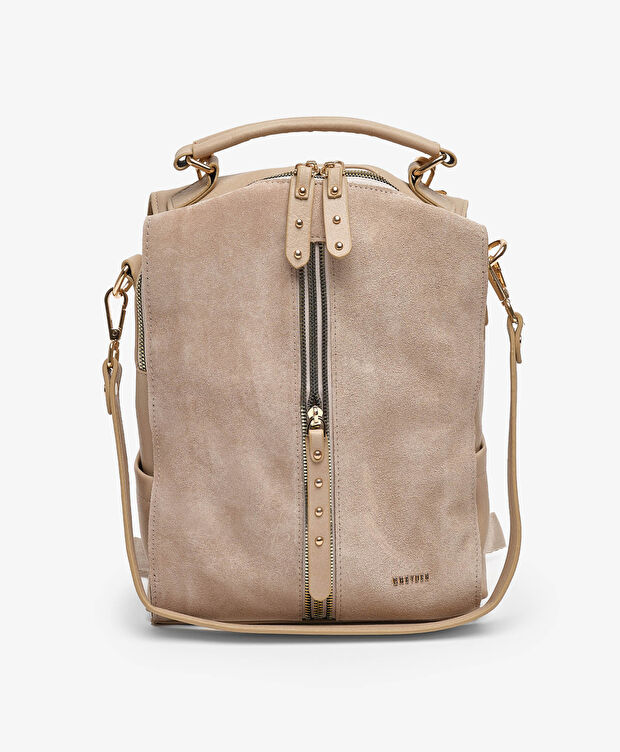 Kadın Bej Hakiki Deri Sırt Çantası - 1