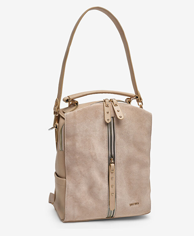 Kadın Bej Hakiki Deri Sırt Çantası - 2