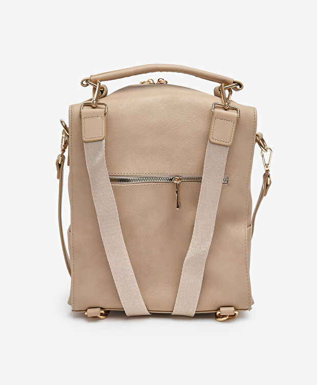 Kadın Bej Hakiki Deri Sırt Çantası - 3