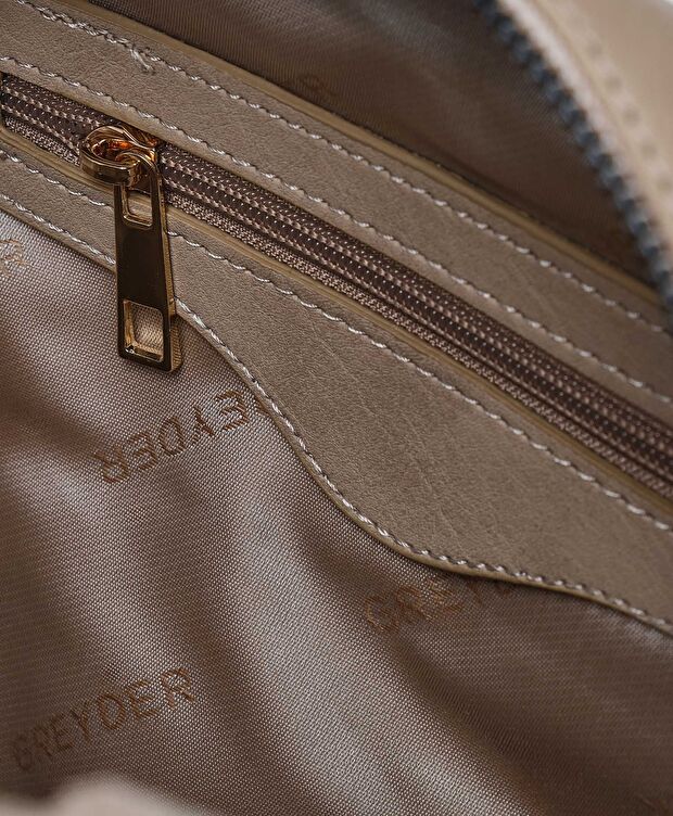 Kadın Bej Hakiki Deri Sırt Çantası - 4