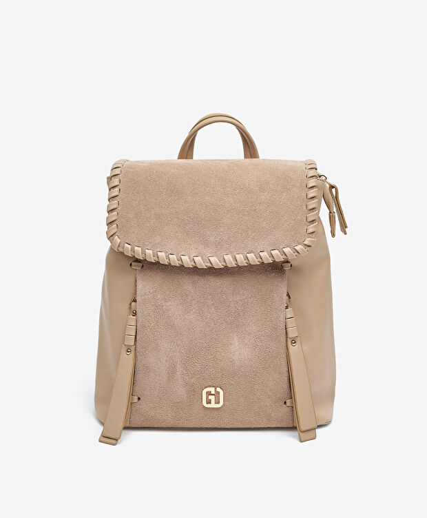 Kadın Bej Hakiki Deri Sırt Çantası - 1