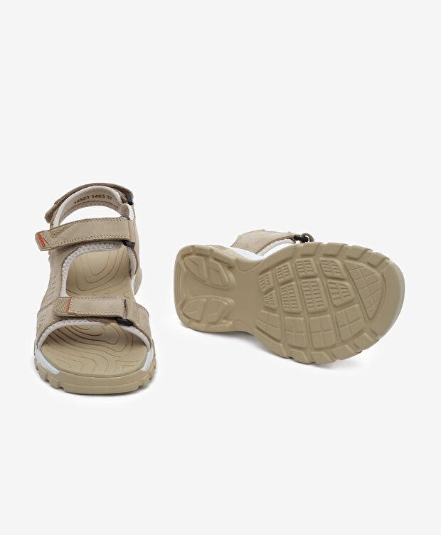 Kadın Bej Hakiki Deri Sandalet - 6