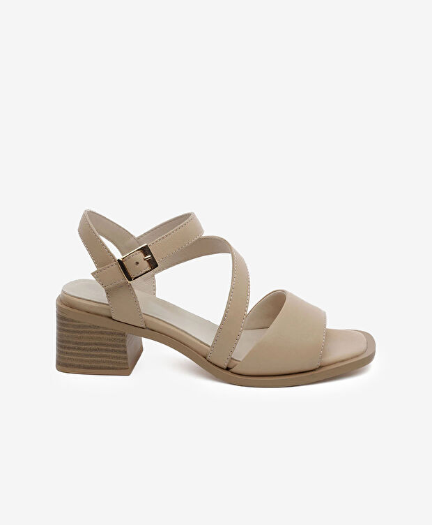 Kadın Turuncu Hakiki Deri Topuklu Sandalet - 1