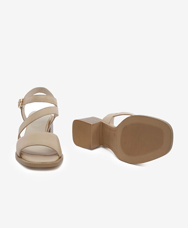 Kadın Turuncu Hakiki Deri Topuklu Sandalet - 5