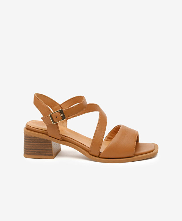 Kadın Taba Hakiki Deri Topuklu Sandalet - 1