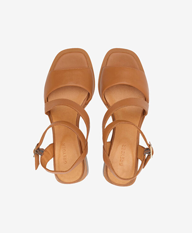 Kadın Taba Hakiki Deri Topuklu Sandalet - 5