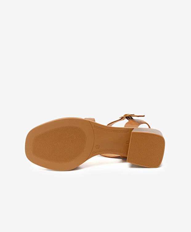 Kadın Taba Hakiki Deri Topuklu Sandalet - 6