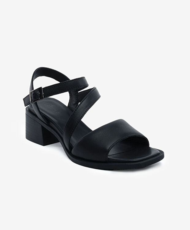 Kadın Siyah Hakiki Deri Topuklu Sandalet - 2