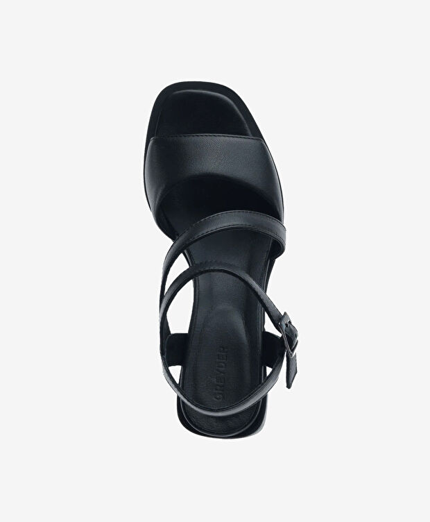 Kadın Siyah Hakiki Deri Topuklu Sandalet - 4