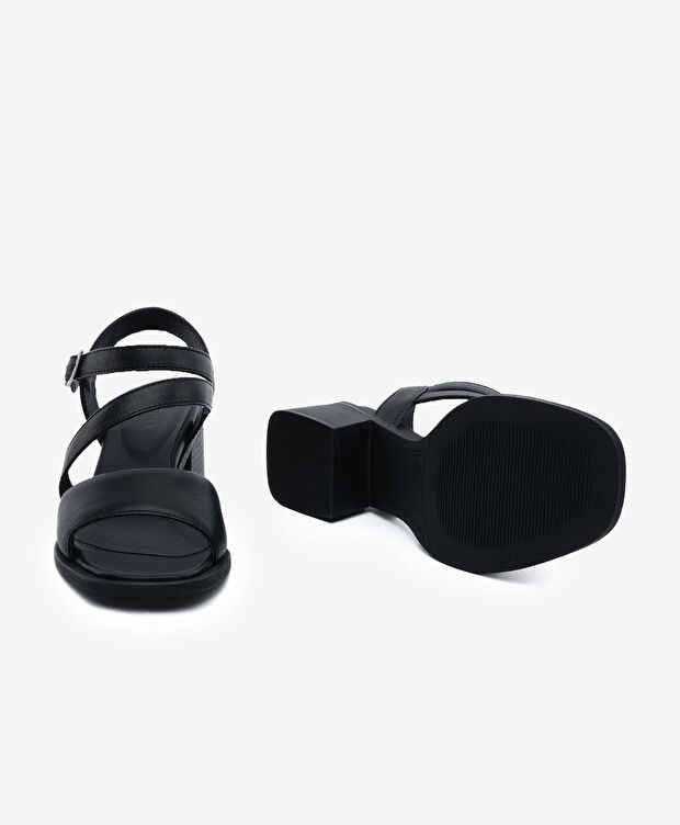 Kadın Siyah Hakiki Deri Topuklu Sandalet - 6