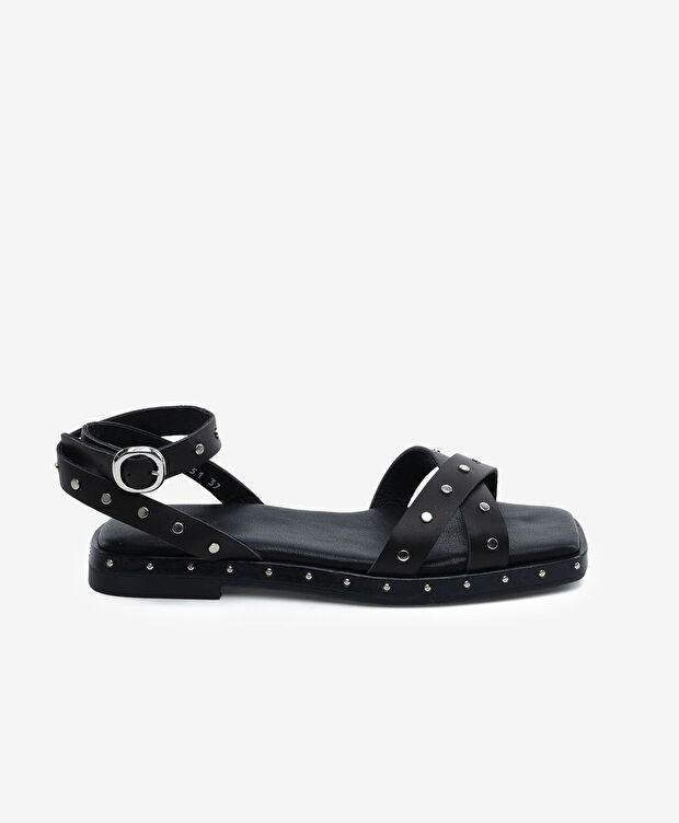 Kadın Siyah Hakiki Deri Sandalet - 1