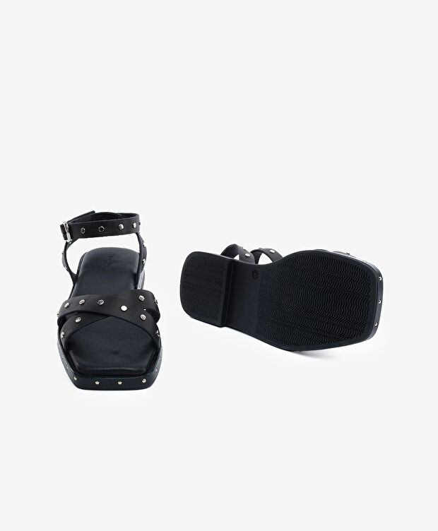 Kadın Siyah Hakiki Deri Sandalet - 6