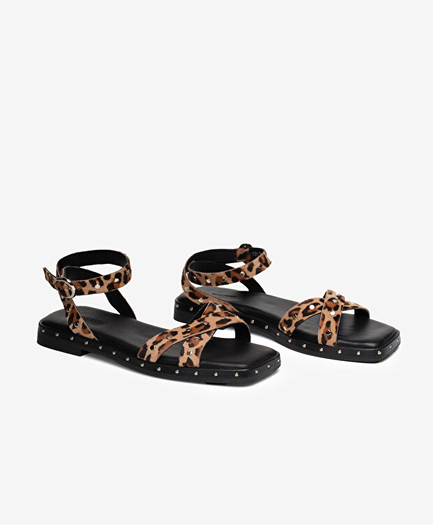 Kadın Leopar Hakiki Deri Sandalet - 3