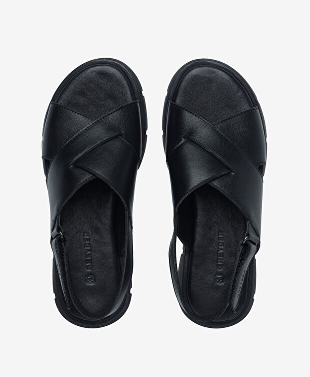 Kadın Siyah Hakiki Deri Sandalet - 5