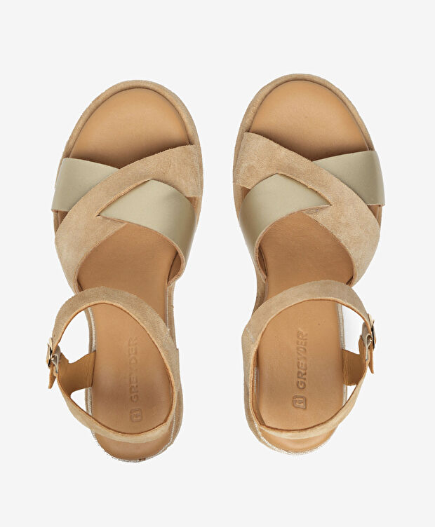 Kadın Bej Hakiki Deri Comfort Sandalet - 5