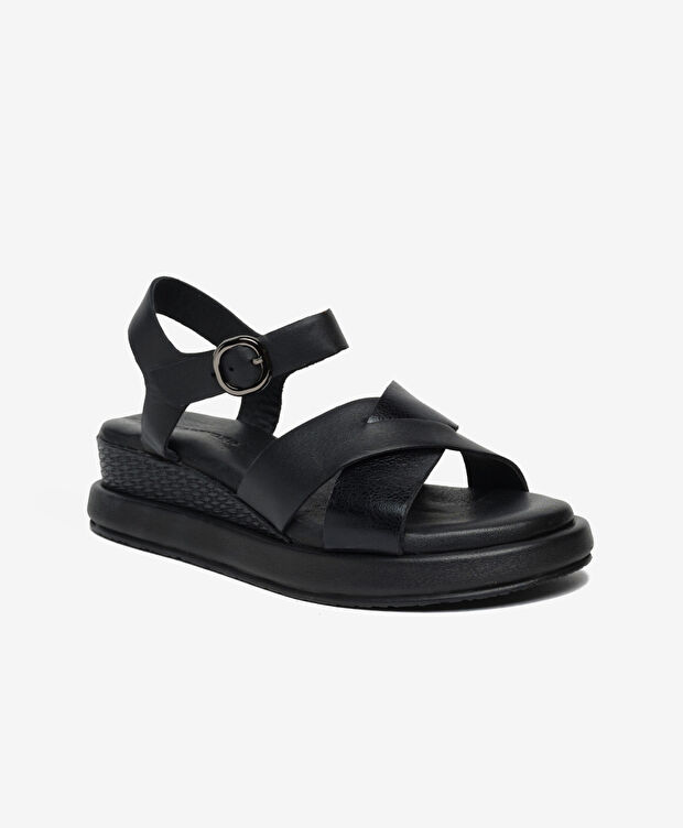 Kadın Siyah Hakiki Deri Comfort Sandalet - 2