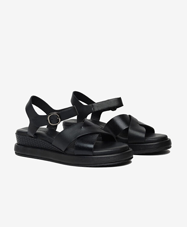 Kadın Siyah Hakiki Deri Comfort Sandalet - 3