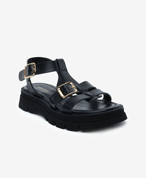 Kadın Siyah Hakiki Deri Sandalet - 2