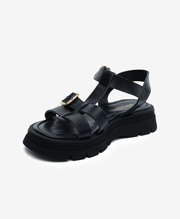 Kadın Siyah Hakiki Deri Sandalet - 3