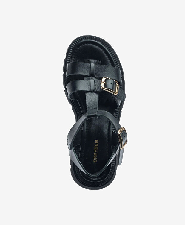 Kadın Siyah Hakiki Deri Sandalet - 4