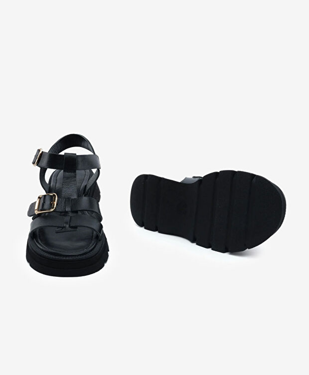 Kadın Siyah Hakiki Deri Sandalet - 6