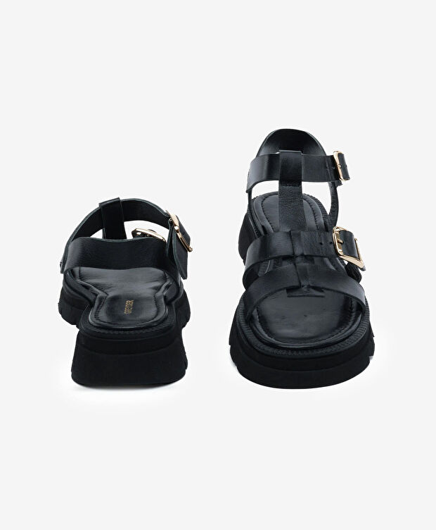 Kadın Siyah Hakiki Deri Sandalet - 7