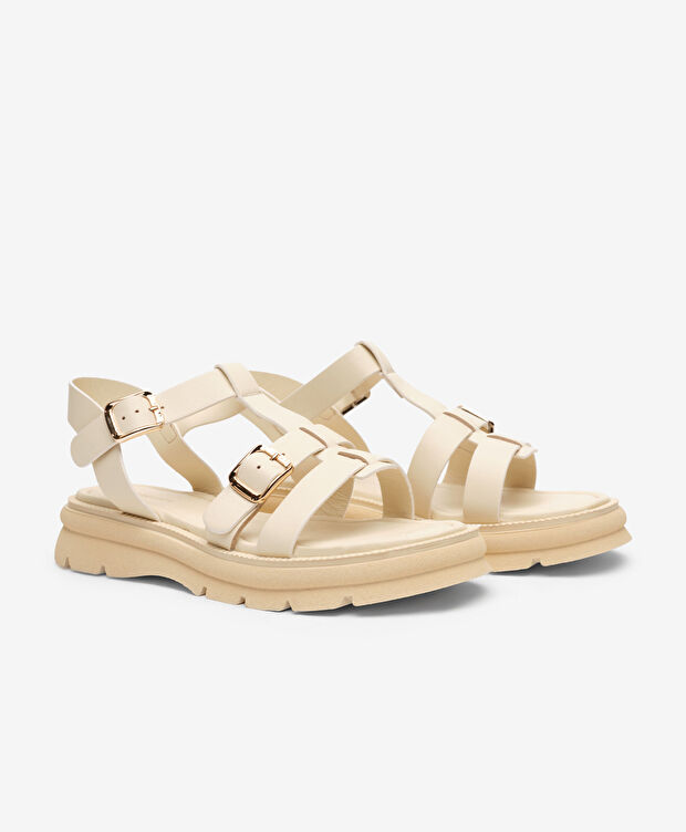 Kadın Bej Hakiki Deri Sandalet - 3