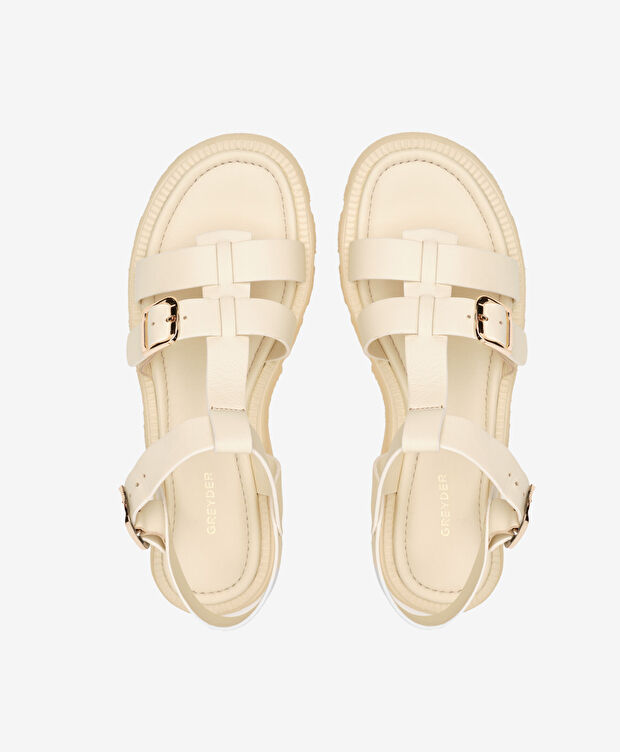 Kadın Bej Hakiki Deri Sandalet - 5