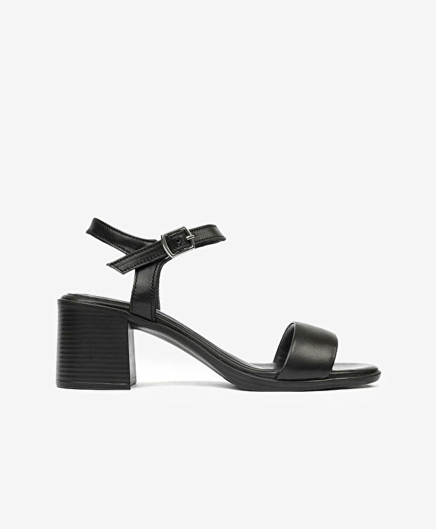 Kadın Siyah Hakiki Deri Topuklu Sandalet - 1