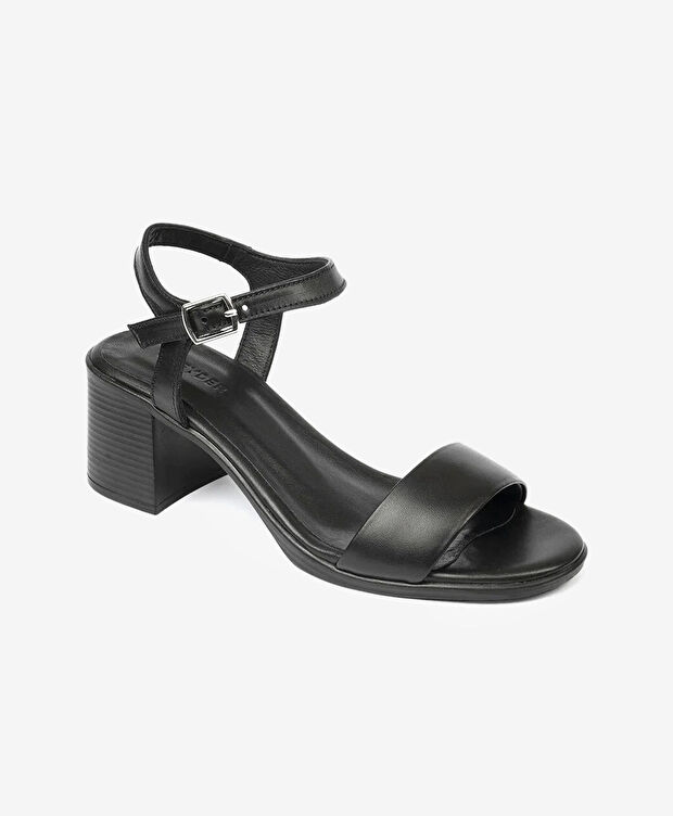 Kadın Siyah Hakiki Deri Topuklu Sandalet - 2