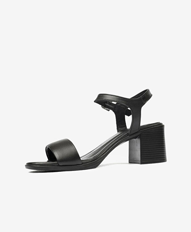 Kadın Siyah Hakiki Deri Topuklu Sandalet - 3