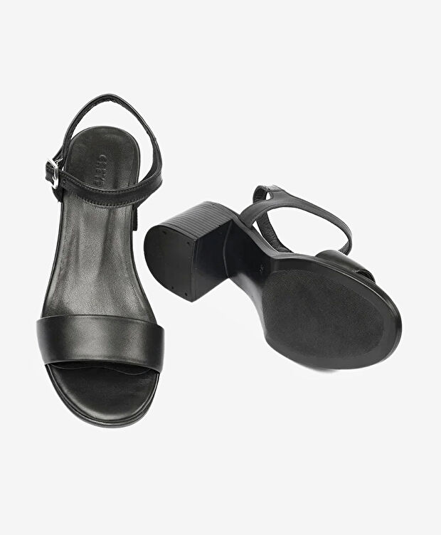 Kadın Siyah Hakiki Deri Topuklu Sandalet - 6