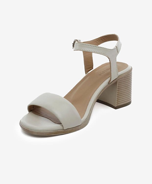 Kadın Bej Hakiki Deri Topuklu Sandalet - 3