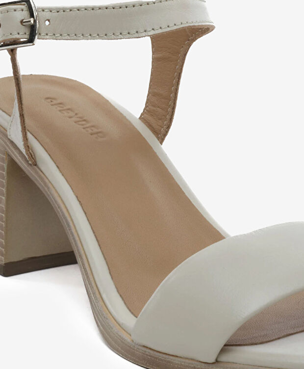 Kadın Bej Hakiki Deri Topuklu Sandalet - 5