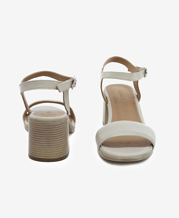 Kadın Bej Hakiki Deri Topuklu Sandalet - 6