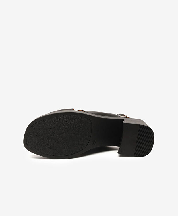 Kadın Siyah Hakiki Deri Topuklu Sandalet - 6