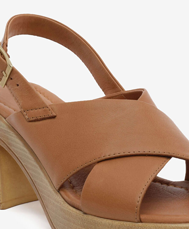 Kadın Taba Hakiki Deri Topuklu Sandalet - 5