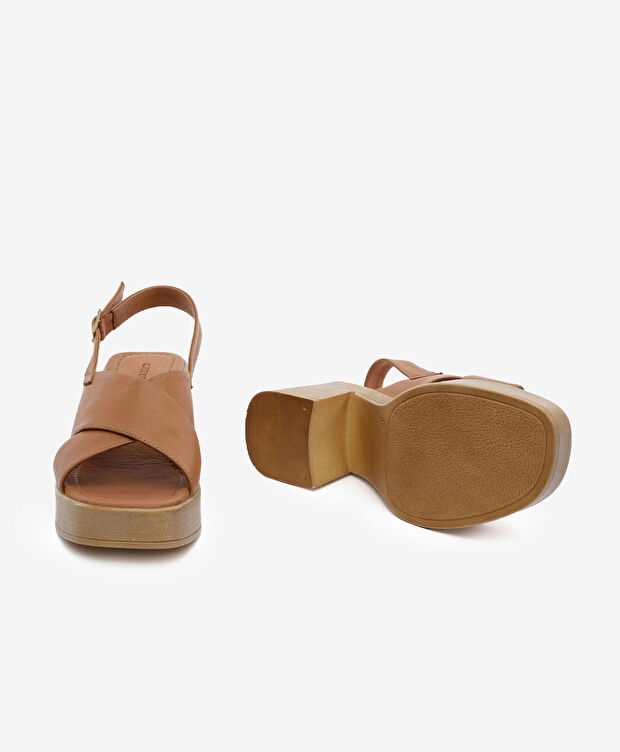 Kadın Taba Hakiki Deri Topuklu Sandalet - 6