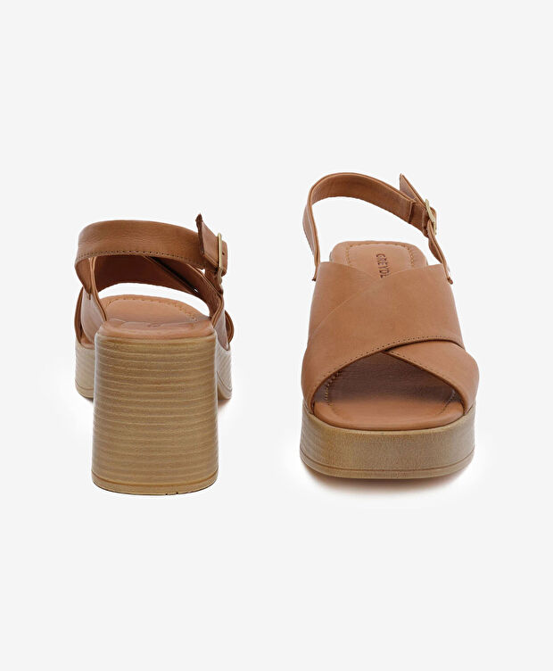 Kadın Taba Hakiki Deri Topuklu Sandalet - 7