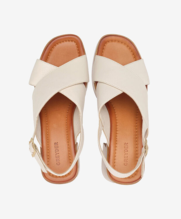 Kadın Kirli Beyaz Hakiki Deri Topuklu Sandalet - 5