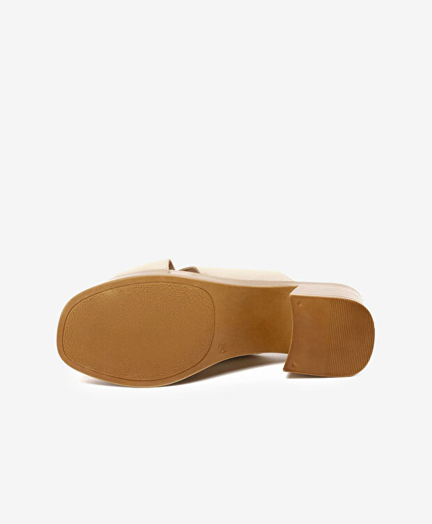 Kadın Kirli Beyaz Hakiki Deri Topuklu Sandalet - 6