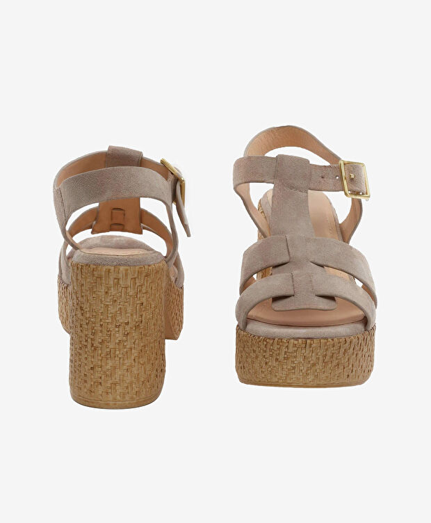 Kadın Bej Süet Hakiki Deri Topuklu Sandalet - 7