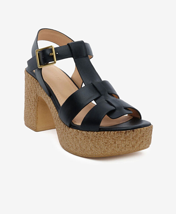 Kadın Siyah Hakiki Deri Topuklu Sandalet - 2