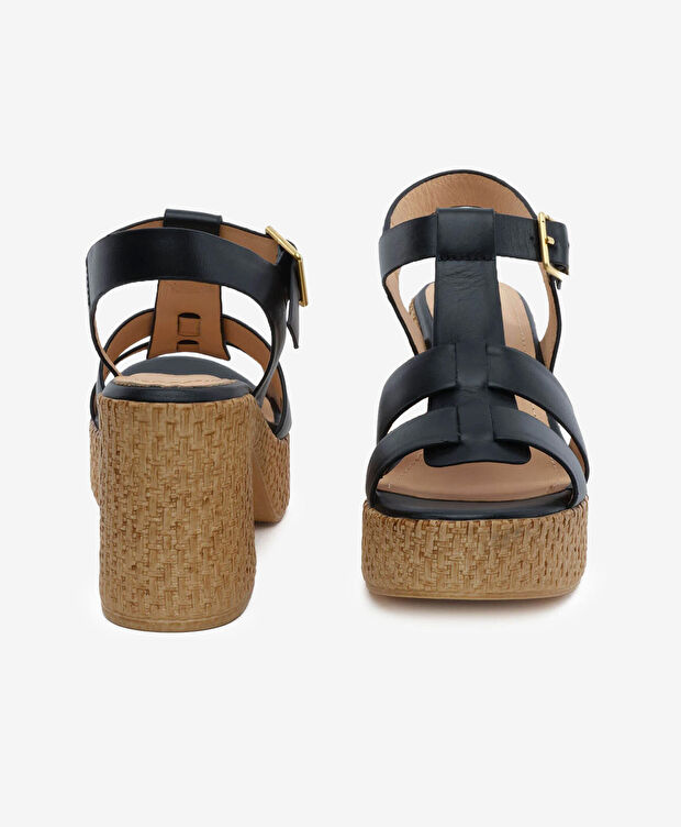 Kadın Siyah Hakiki Deri Topuklu Sandalet - 7