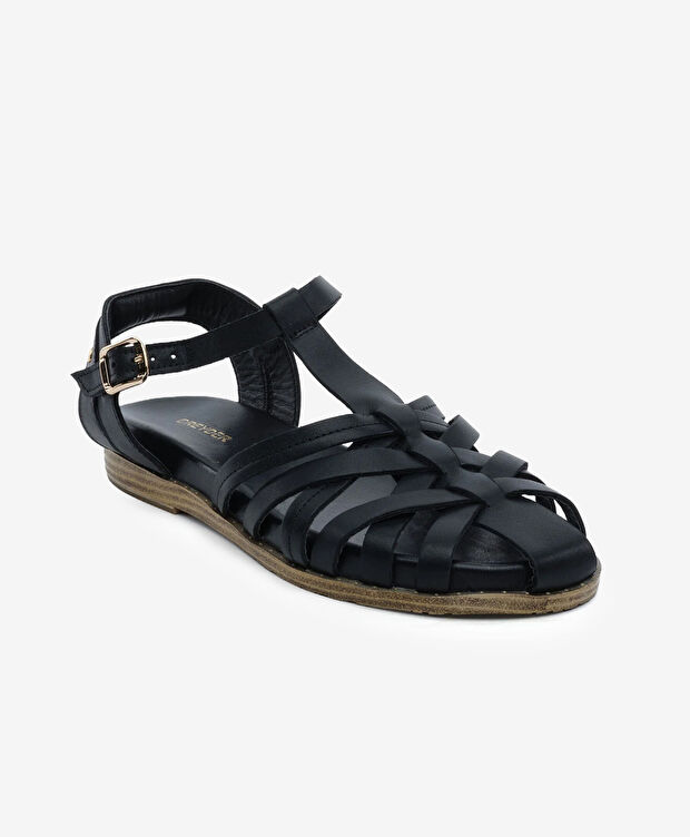 Kadın Siyah Hakiki Deri Sandalet - 2