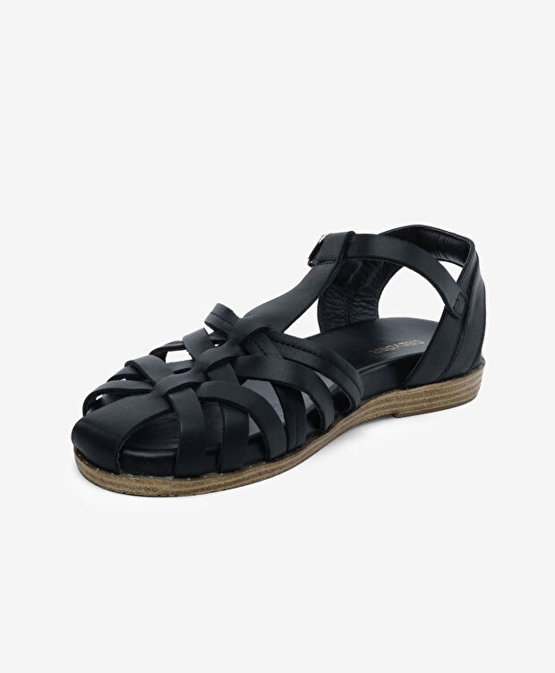 Kadın Siyah Hakiki Deri Sandalet - 3