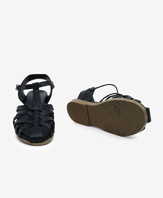 Kadın Siyah Hakiki Deri Sandalet - 6