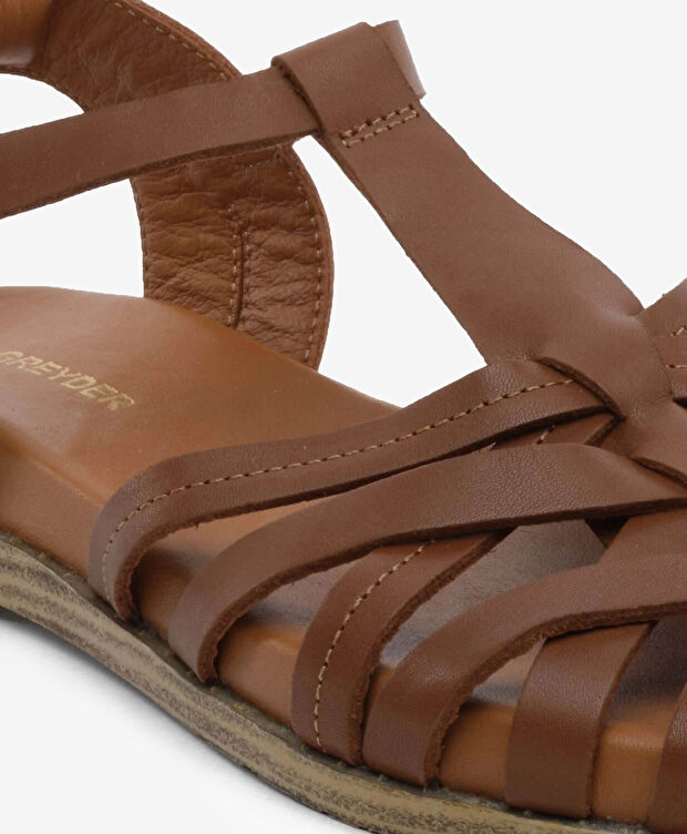 Kadın Taba Hakiki Deri Sandalet - 5