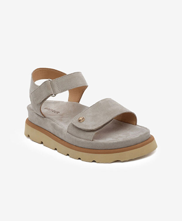 Kadın Bej Süet Hakiki Deri Sandalet - 2