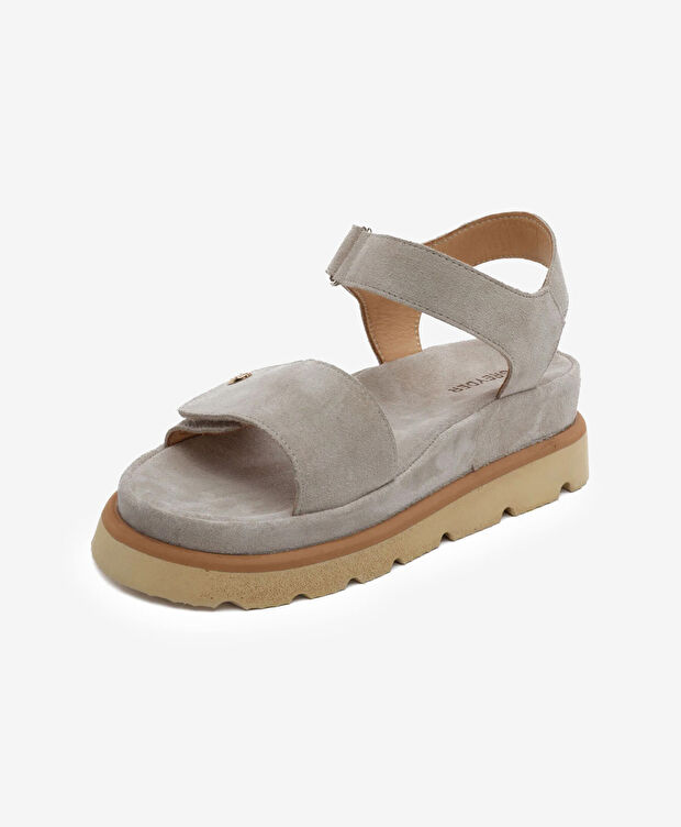 Kadın Bej Süet Hakiki Deri Sandalet - 3